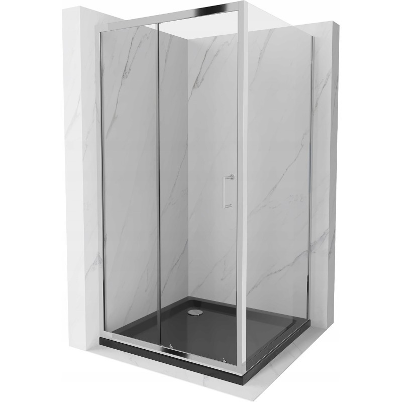 Mexen Apia kabina prysznicowa rozsuwana 90 x 90 cm, transparent, chrom + brodzik Flat, czarny - 840-090-090-01-00-4070