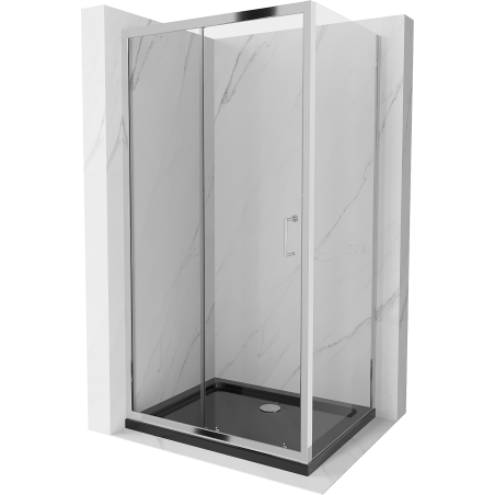 Mexen Apia kabina prysznicowa rozsuwana 130 x 70 cm, transparent, chrom + brodzik Flat, czarny - 840-130-070-01-00-4070