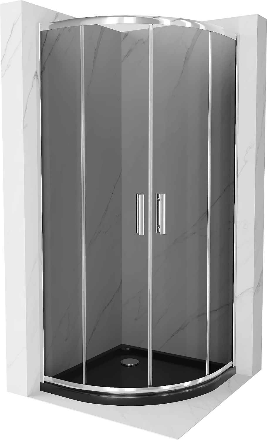 Mexen Rio kabina prysznicowa półokrągła 80 x 80 cm, grafit, chrom + brodzik Flat, czarny - 863-080-080-01-40-4170