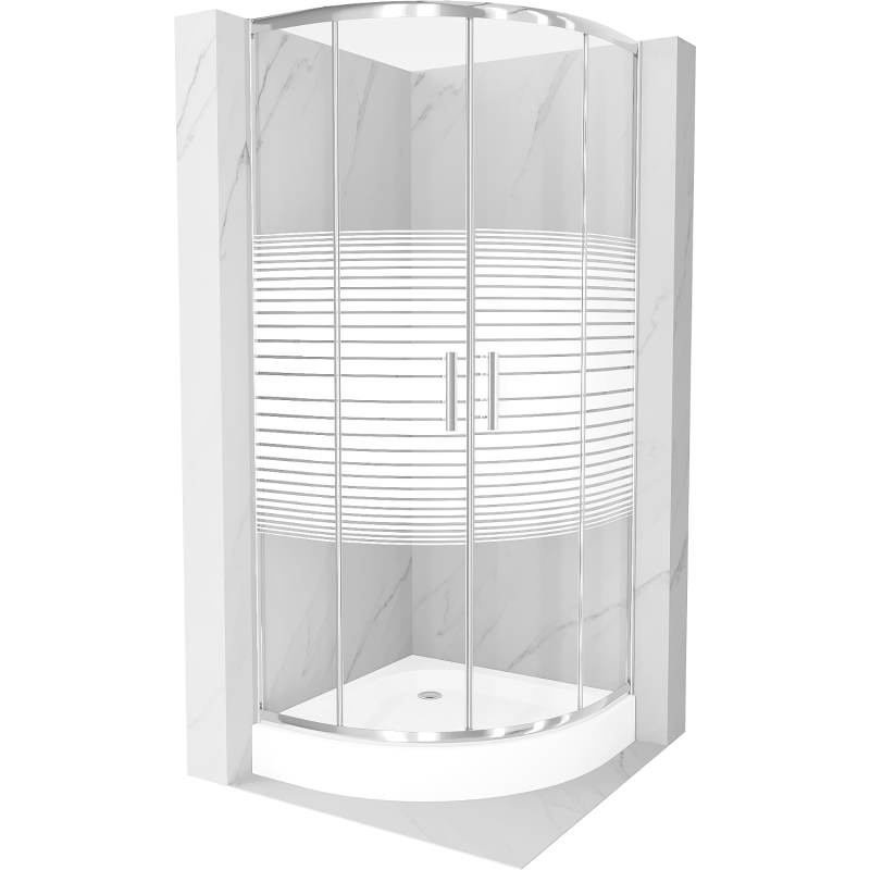 Mexen Rio kabina prysznicowa półokrągła 80 x 80 cm, pasy, chrom + brodzik Rio, biały - 863-080-080-01-20-4710