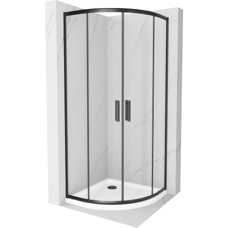 Mexen Rio kabina prysznicowa półokrągła 80 x 80 cm, transparent, czarna + brodzik Flat, biały - 863-080-080-70-00-4110B
