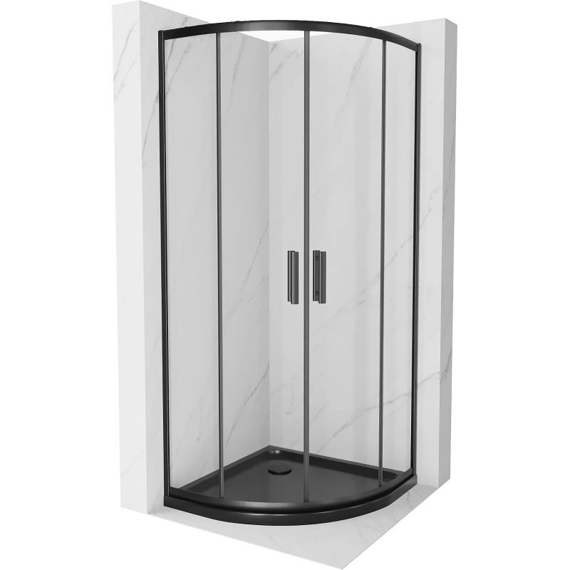 Mexen Rio kabina prysznicowa półokrągła 80 x 80 cm, transparent, czarna + brodzik Flat, czarny - 863-080-080-70-00-4170B