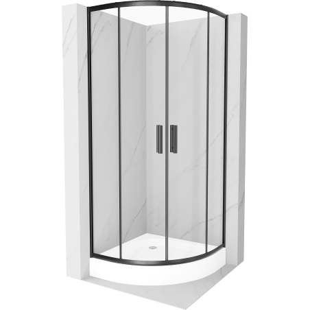 Mexen Rio kabina prysznicowa półokrągła 80 x 80 cm, transparent, czarna + brodzik Rio, biały - 863-080-080-70-00-4710