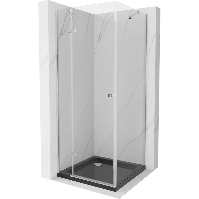 Mexen Roma kabina prysznicowa uchylna 80 x 80 cm, transparent, chrom + brodzik Flat, czarny - 854-080-080-01-00-4070