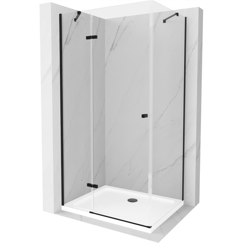 Mexen Roma kabina prysznicowa uchylna 100 x 110 cm, transparent, czarna  + brodzik Flat, biały - 854-100-110-70-00-4010B
