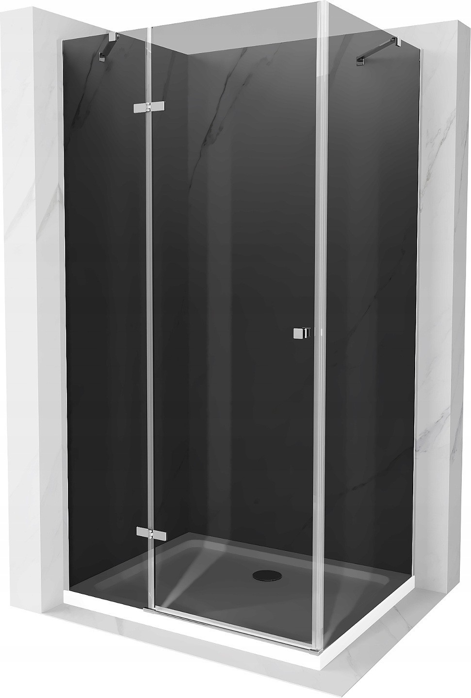 Mexen Roma kabina prysznicowa uchylna 100 x 120 cm, grafit, chrom + brodzik Flat, biały - 854-100-120-01-40-4010