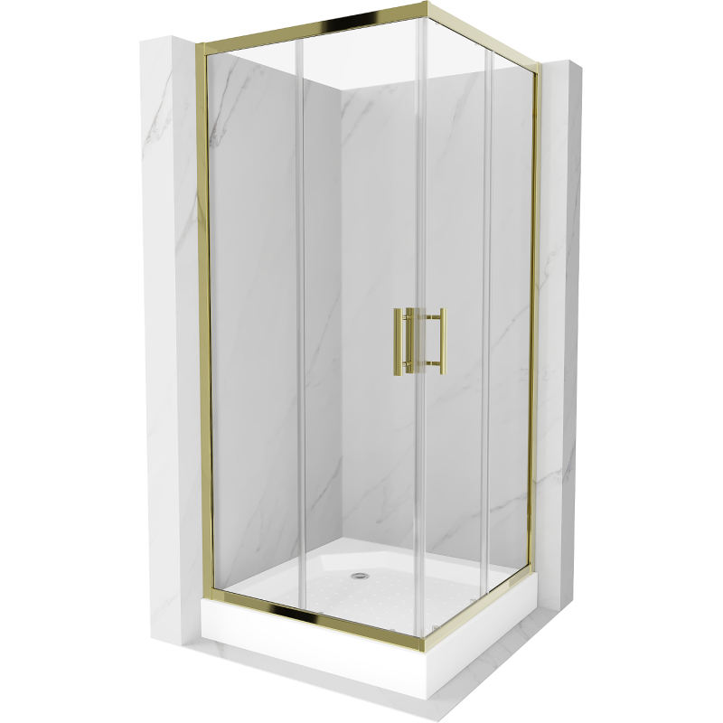 Mexen Rio kabina prysznicowa kwadratowa 90 x 90 cm, transparent, złota + brodzik Rio, biały - 860-090-090-50-00-4510