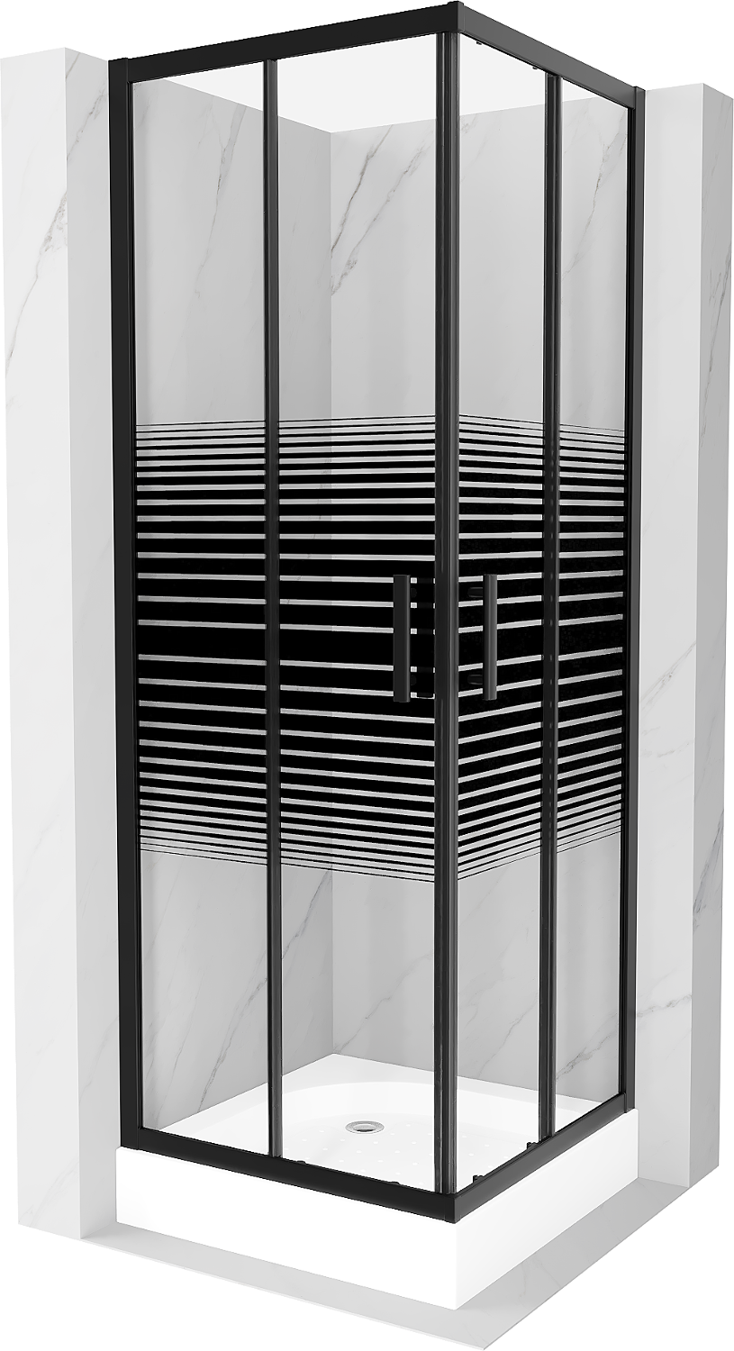 Mexen Rio kabina prysznicowa kwadratowa 70 x 70 cm, pasy, czarna + brodzik Rio, biały - 860-070-070-70-20-4510