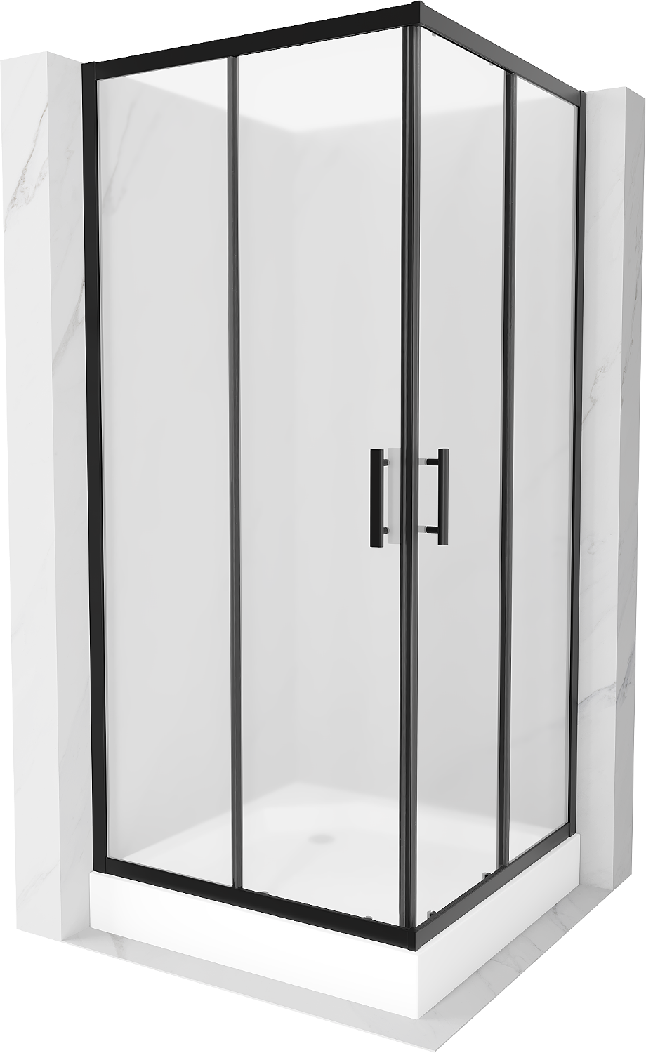Mexen Rio kabina prysznicowa kwadratowa 90 x 90 cm, szron, czarna + brodzik Rio, biały - 860-090-090-70-30-4510