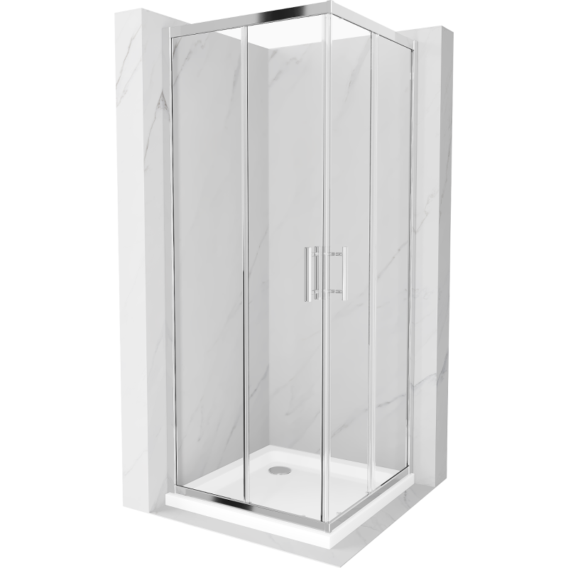 Mexen Rio kabina prysznicowa kwadratowa 80 x 80 cm, transparent, chrom + brodzik Flat, biały - 860-080-080-01-00-4010