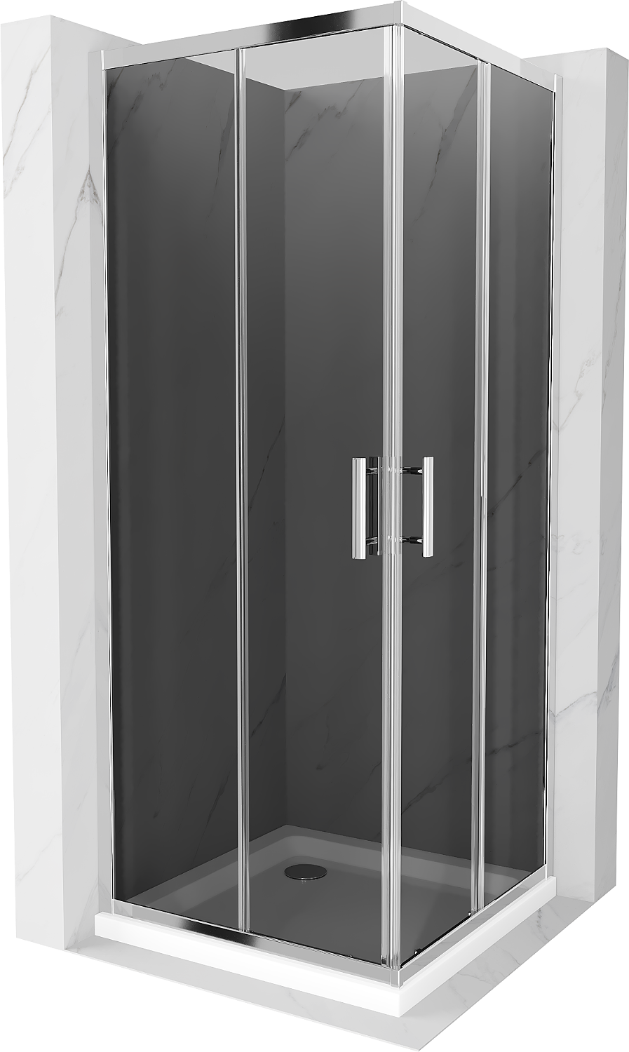 Mexen Rio kabina prysznicowa kwadratowa 70 x 70 cm, grafit, chrom + brodzik Flat, biały - 860-070-070-01-40-4010