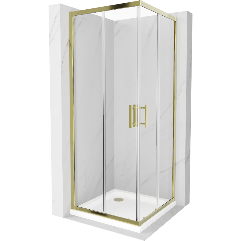 Mexen Rio kabina prysznicowa kwadratowa 70 x 70 cm, transparent, złota + brodzik Flat, biały - 860-070-070-50-00-4010G