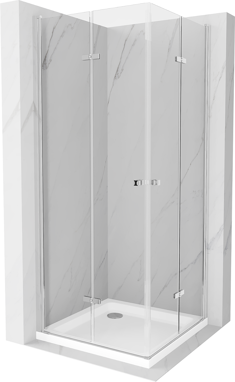 Mexen Lima Duo kabina prysznicowa składana 80 x 80 cm, transparent, chrom + brodzik Flat - 856-080-080-01-02-4010