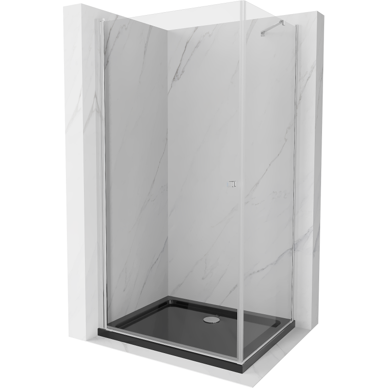 Mexen Pretoria kabina prysznicowa uchylna 80 x 90 cm, transparent, chrom + brodzik Flat, czarny - 852-080-090-01-00-4070