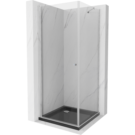 Mexen Pretoria kabina prysznicowa uchylna 80 x 80 cm, transparent, chrom + brodzik Flat, czarny - 852-080-080-01-00-4070