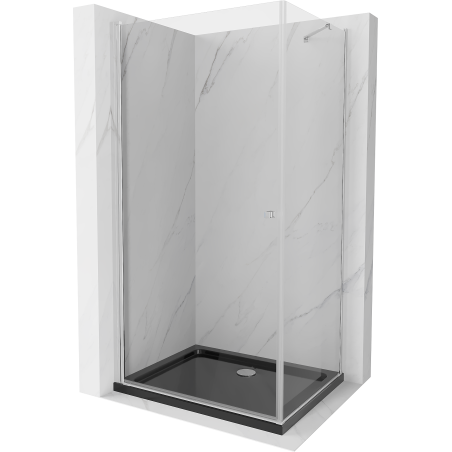 Mexen Pretoria kabina prysznicowa uchylna 90 x 70 cm, transparent, chrom + brodzik Flat, czarny - 852-090-070-01-00-4070
