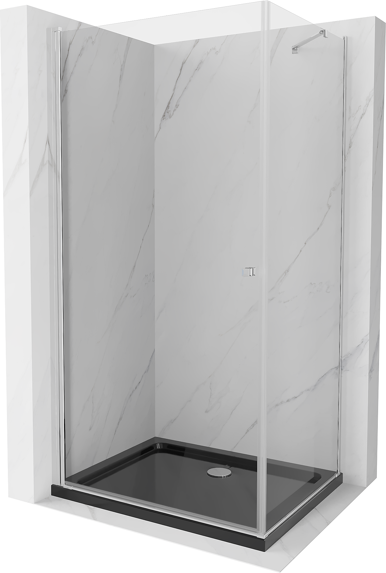 Mexen Pretoria kabina prysznicowa uchylna 100 x 110 cm, transparent, chrom + brodzik Flat, czarny - 852-100-110-01-00-4070