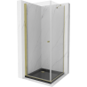 Mexen Pretoria kabina prysznicowa uchylna 70 x 70 cm, transparent, złota + brodzik Flat, czarny - 852-070-070-50-00-4070G