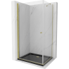 Mexen Pretoria kabina prysznicowa uchylna 90 x 100 cm, transparent, złota + brodzik Flat, czarny - 852-090-100-50-00-4070G