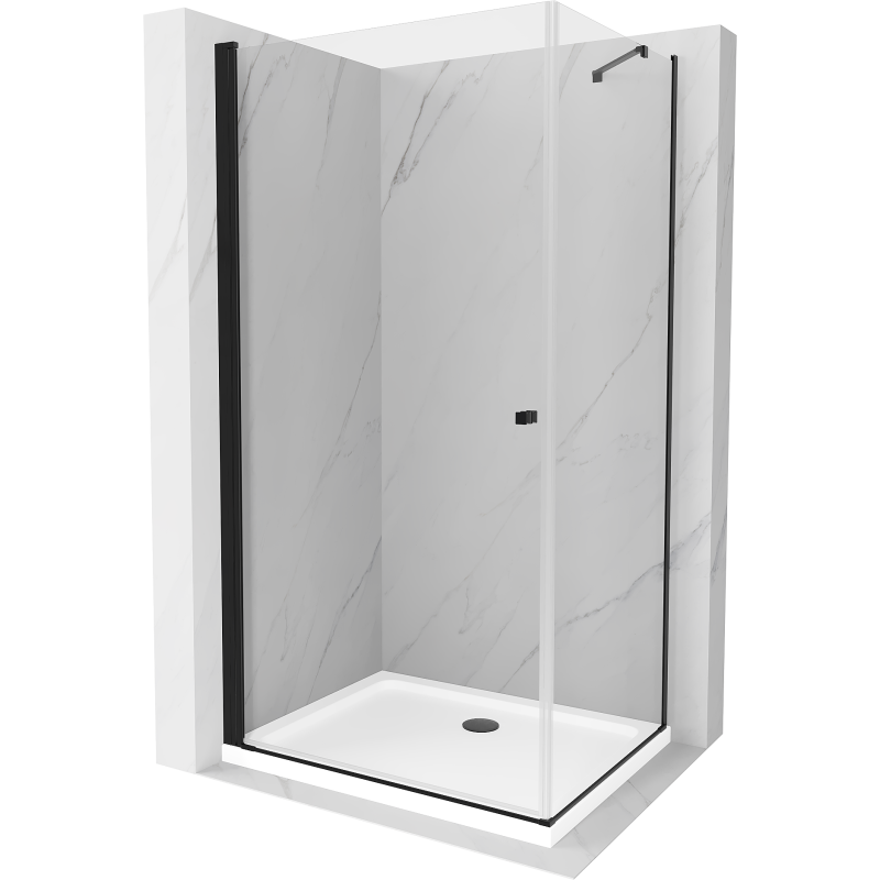 Mexen Pretoria kabina prysznicowa uchylna 70 x 110 cm, transparent, czarna + brodzik Flat - 852-070-110-70-00-4010B