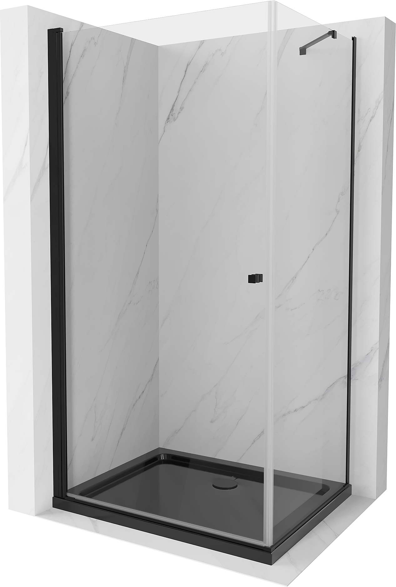 Mexen Pretoria kabina prysznicowa uchylna 80 x 100 cm, transparent, czarna + brodzik Flat, czarny - 852-080-100-70-00-4070B