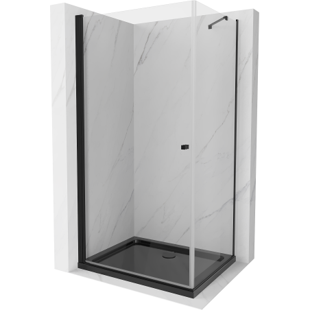 Mexen Pretoria kabina prysznicowa uchylna 90 x 80 cm, transparent, czarna + brodzik Flat, czarny - 852-090-080-70-00-4070B