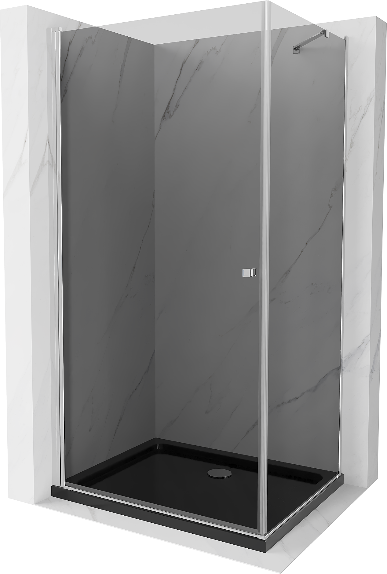 Mexen Pretoria kabina prysznicowa uchylna 80 x 110 cm, grafit, chrom + brodzik Flat, czarny - 852-080-110-01-40-4070