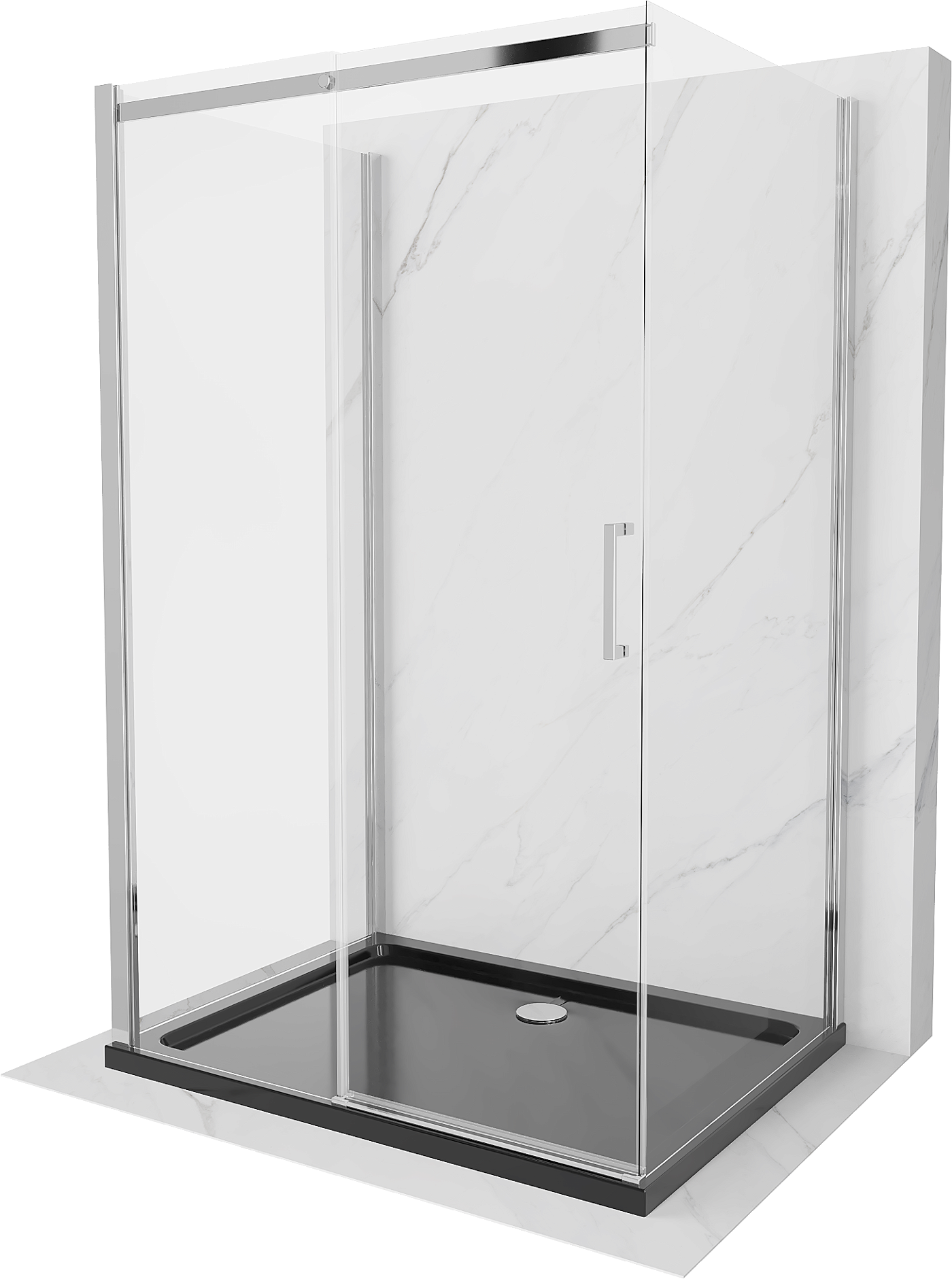 Mexen Omega kabina prysznicowa 3-ścienna, rozsuwana 110 x 100 cm, transparent, chrom + brodzik Flat - 825-110-100-01-00-3s-4070