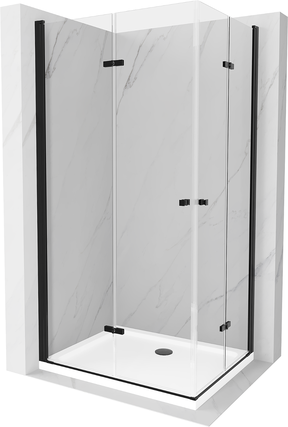 Mexen Lima Duo kabina prysznicowa składana 80 x 70 cm, transparent, czarna + brodzik Flat - 856-080-070-70-02-4010B