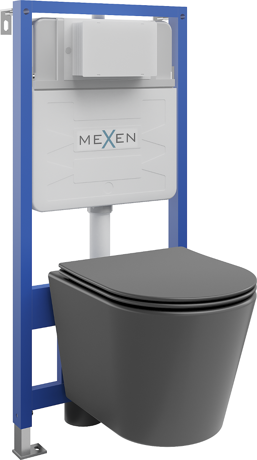 Mexen zestaw podtynkowy WC stelaż Fenix Slim z miską WC Rico i deską wolnoopadającą, szary ciemny mat - 61030724071